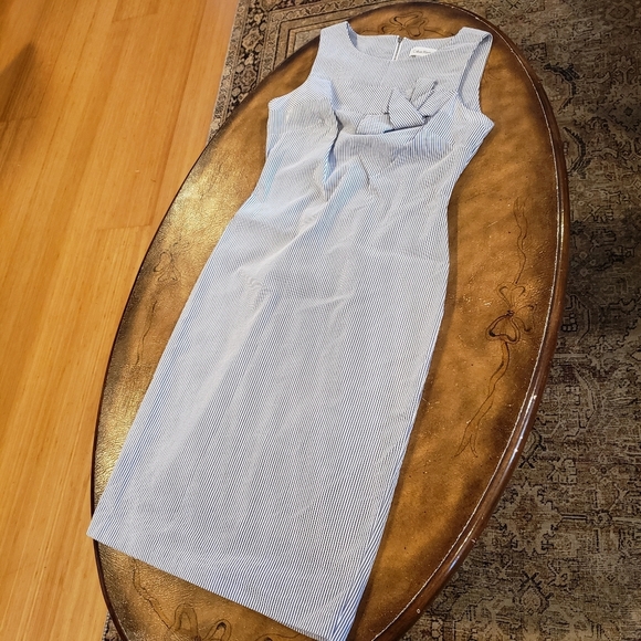 Calvin Klein Seersucker Bow Dress Size 4 - Picture 2 of 11